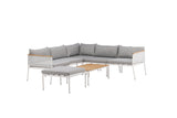 Garten Loungeset Luana – in Weiß & Schwarz mit Teak-Tisch & Polstern