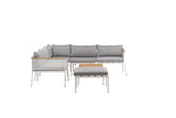 Garten Loungeset Luana – in Weiß & Schwarz mit Teak-Tisch & Polstern