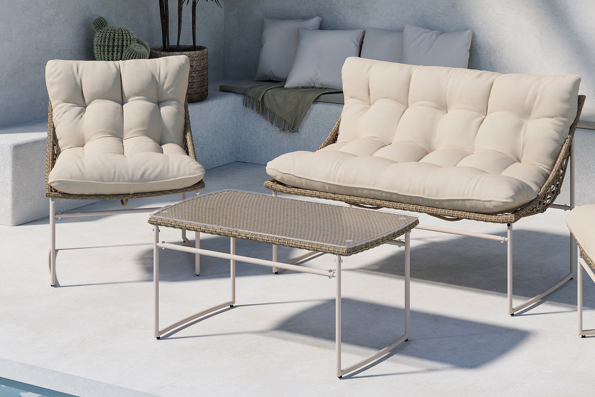Garten Loungeset Marvella – 4-teiliges Outdoor-Sofa-Set in Beige mit Polstern