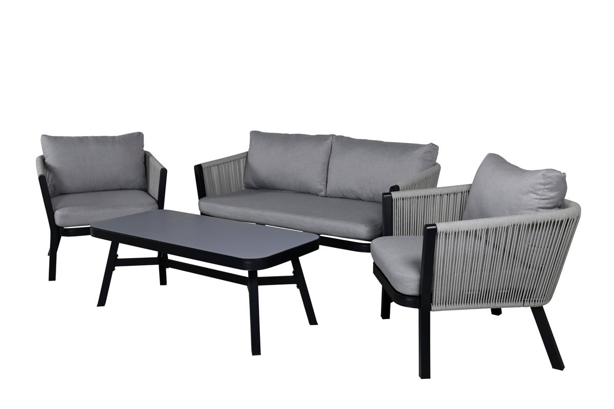Garten Loungeset Mira – 4-teiliges Set mit grauer Glasplatte