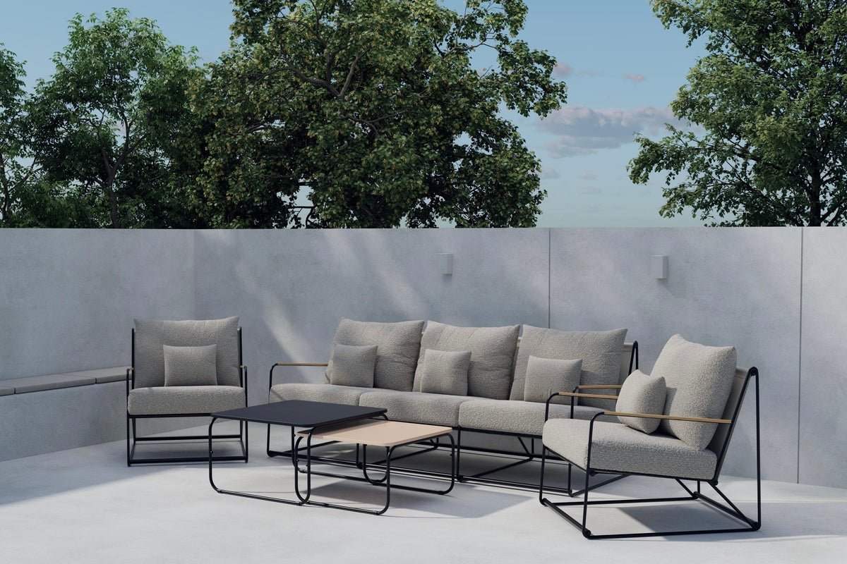 Garten Loungeset Nivo – 5-teiliges Set mit beigen Bouclé-Kissen