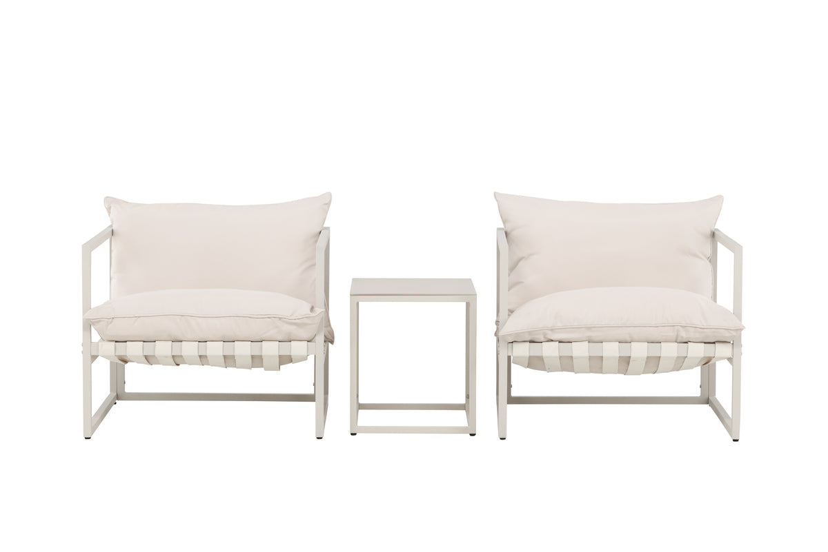 Garten Loungeset Valenza – 3-teiliges Outdoor-Set in Beige mit Glastisch