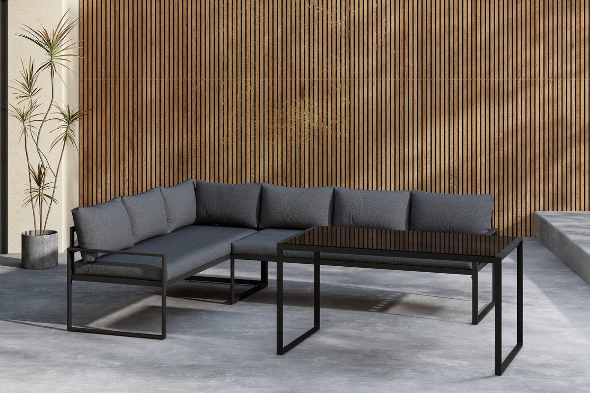 Garten Loungeset Zico – 3-teilig mit Glastisch in Grau