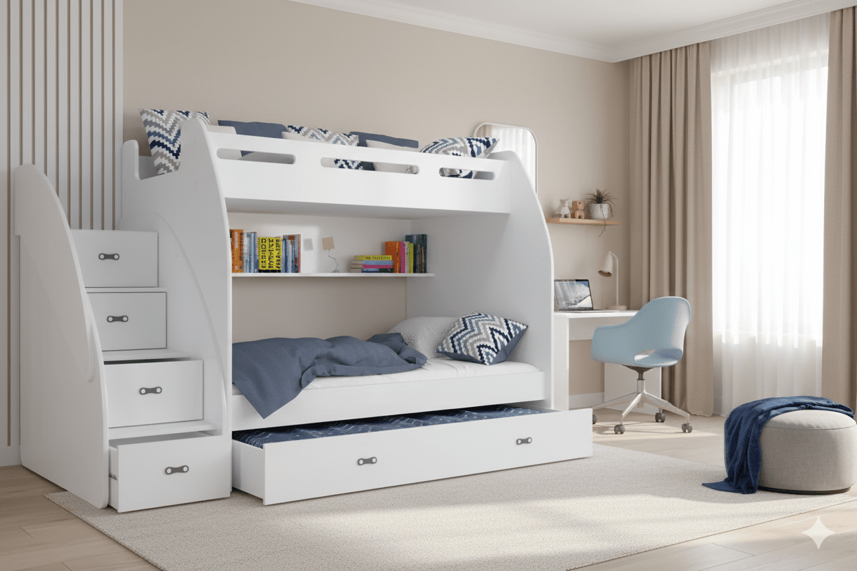 Children's Loft Bed Dream - with two sleeping areas, plenty of storage space & mattresses included