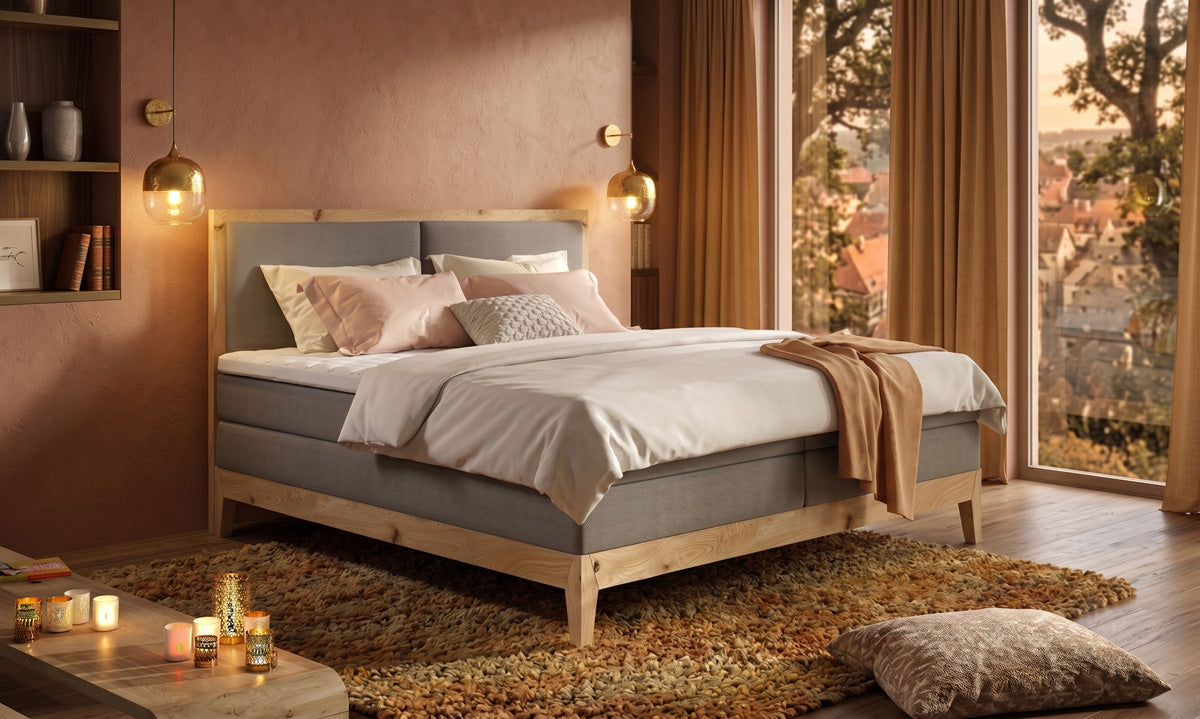 Designer box spring bed/wooden bed Ida made of solid Oak