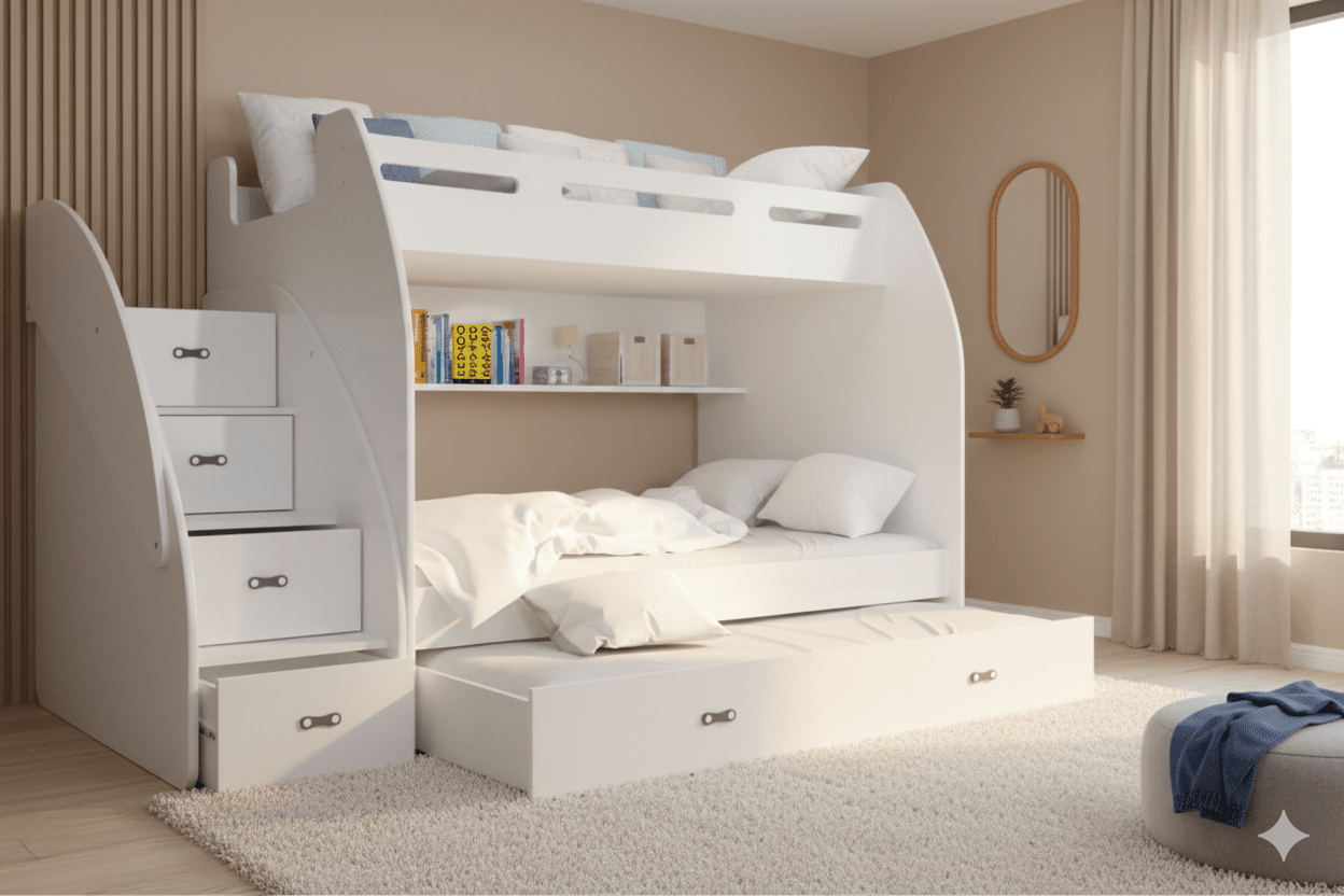 Children's Loft Bed Heaven - with three sleeping areas, storage space & mattresses included