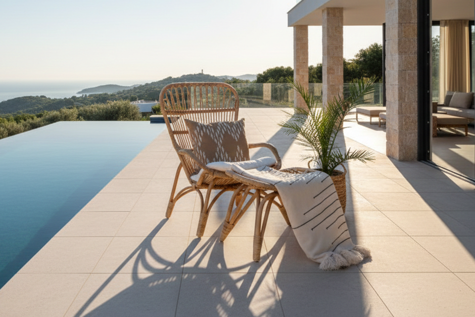 Garden Lounge Chair Elenore - in Natural Finish Including Cushion