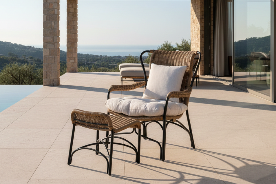 Garden Lounge Chair Asia - with Black Frame and Light Cushions