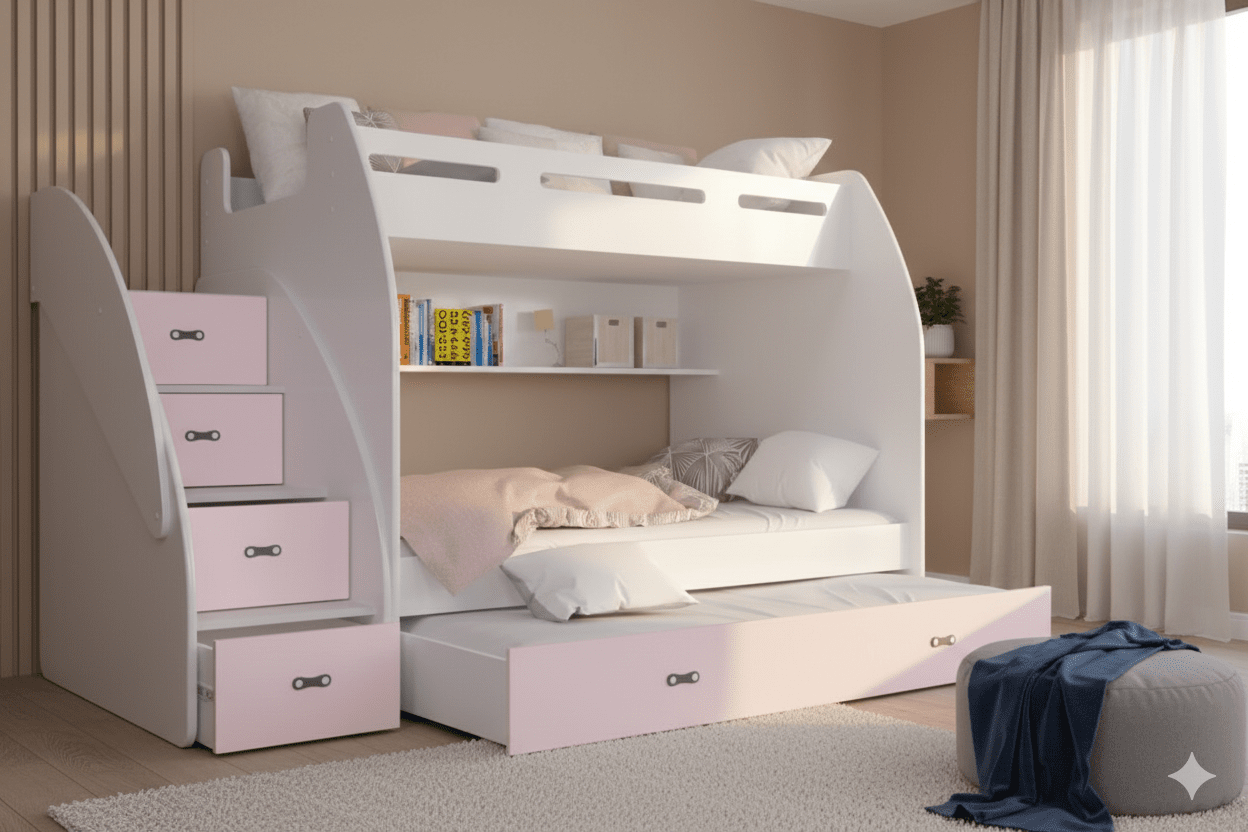 Children's Loft Bed Heaven - with three sleeping areas, storage space & mattresses included