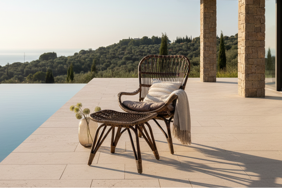 Garden Lounge Chair Naples - made of Bamboo and Rattan in Walnut Brown