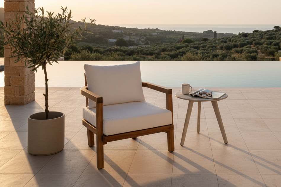 Garden Lounge Chair Erika - in Brown made of Acacia and Polyester