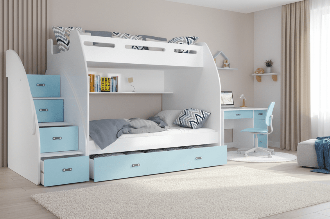 Children's Loft Bed Dream - with two sleeping areas, plenty of storage space & mattresses included