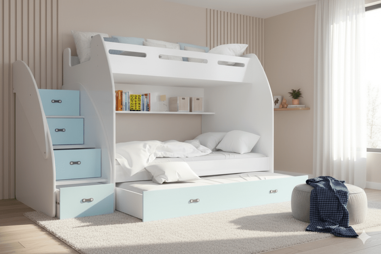 Children's Loft Bed Heaven - with three sleeping areas, storage space & mattresses included