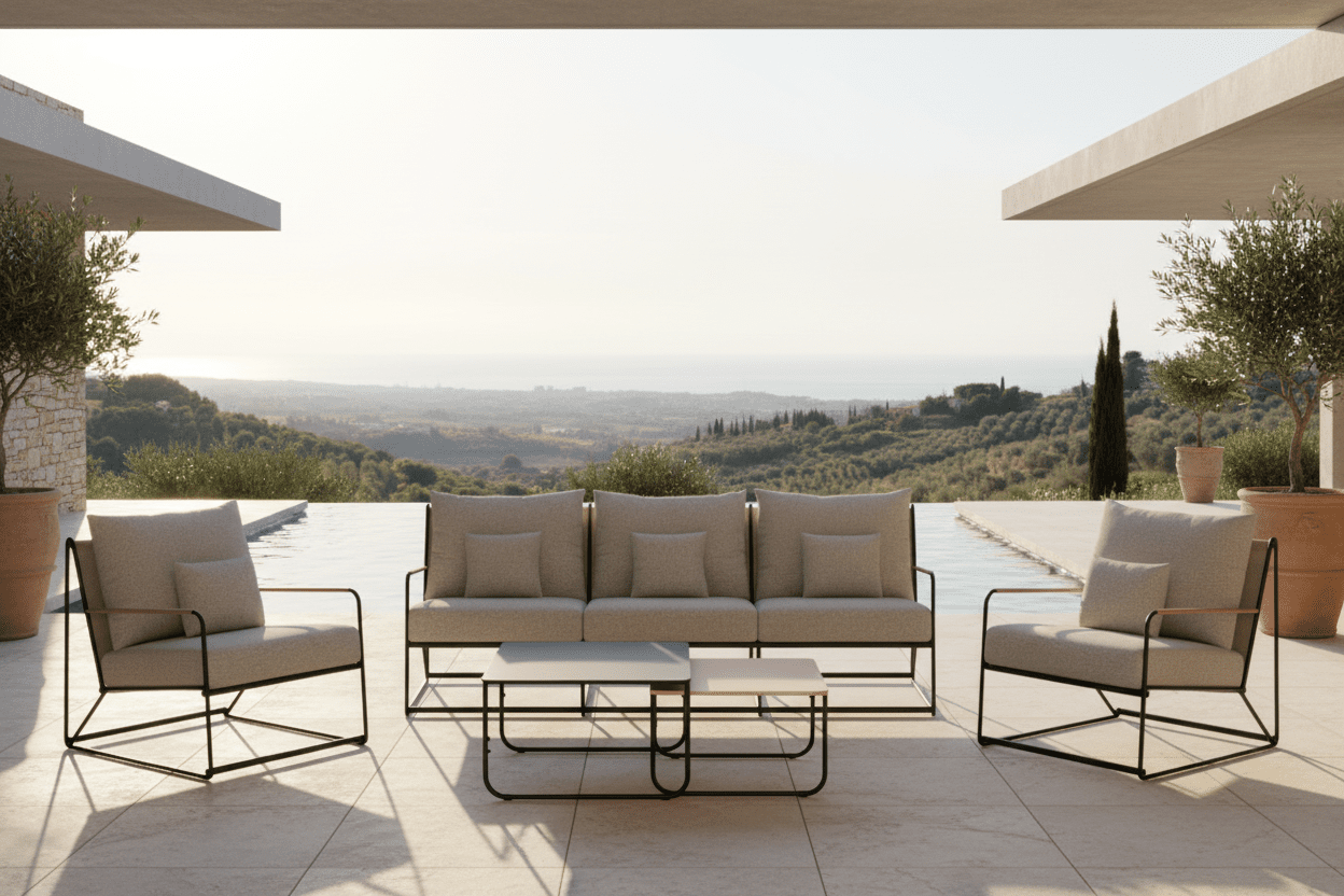 Garden Lounge Set Nivo – 5-piece Set with Beige Bouclé Cushions