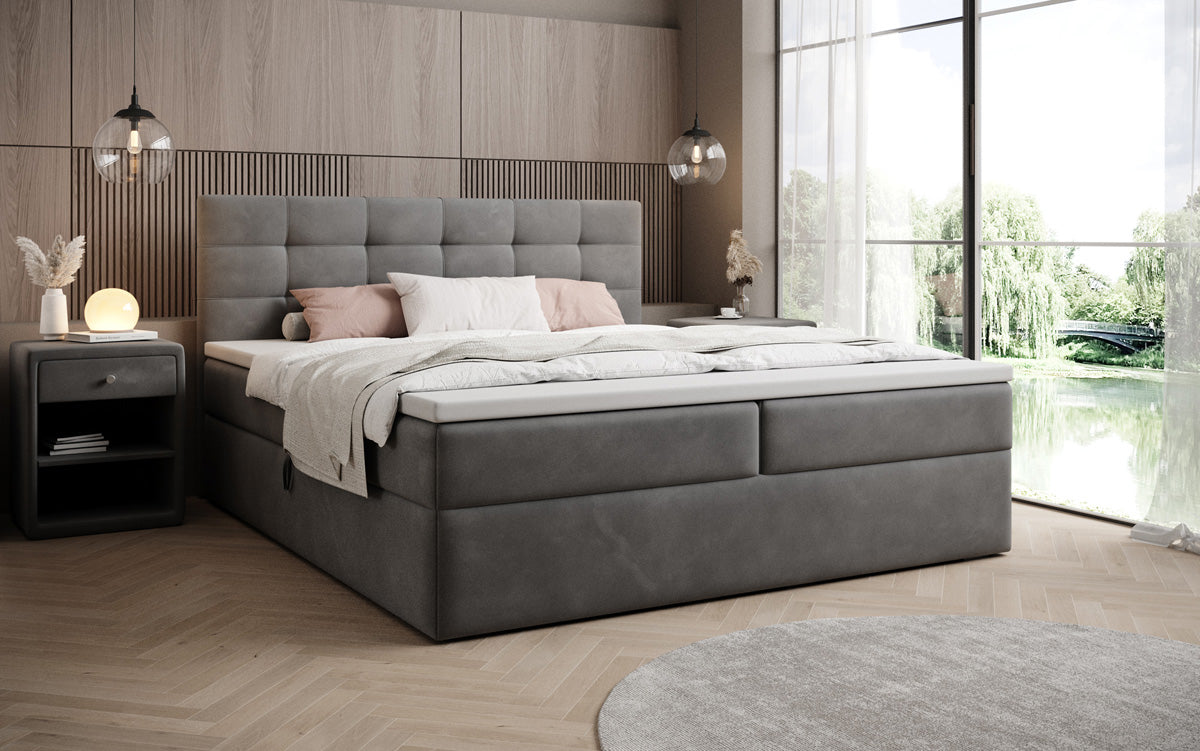 Lux velvet box spring bed with storage