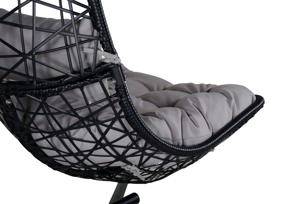 Hängesessel Brittany - aus Rattan/Metall in Schwarz, Grau