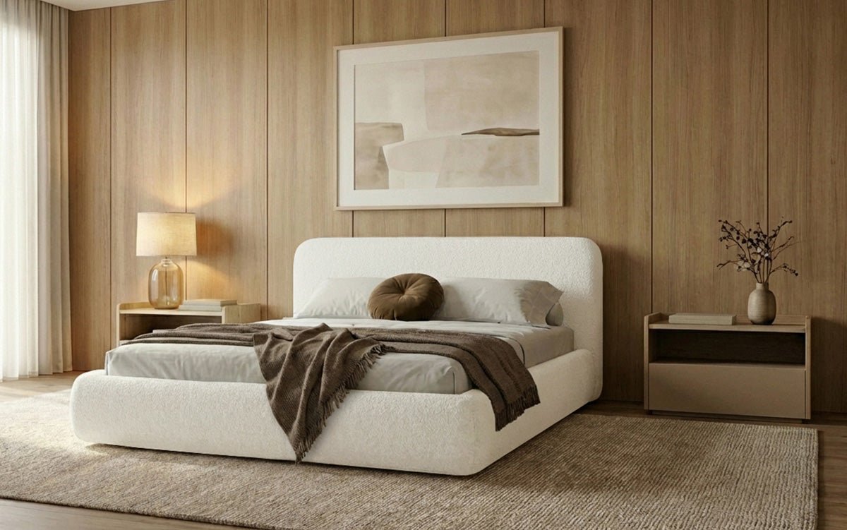 Designer Upholstered Bed Arosa in Bouclé with Storage