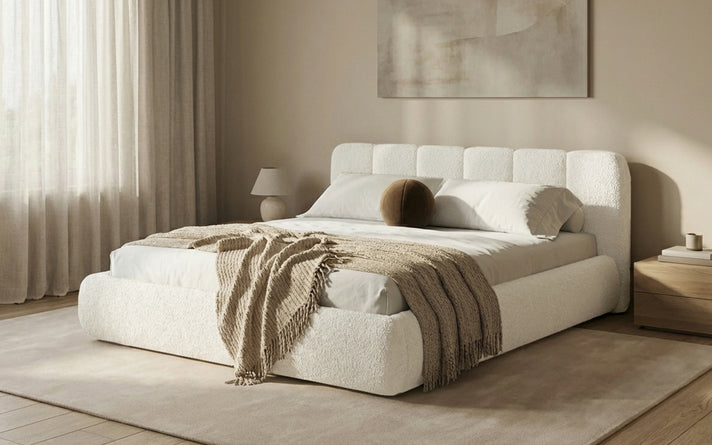 Designer Upholstered Bed Avelo in Bouclé with Storage
