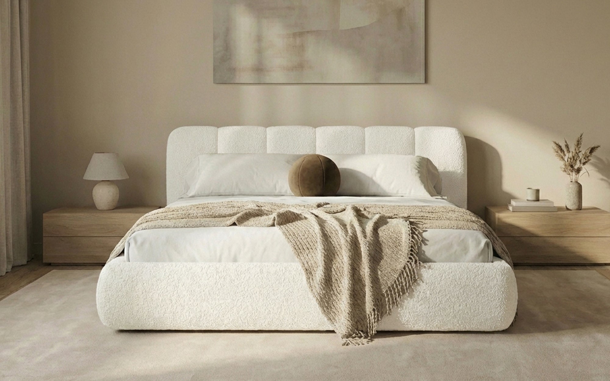 Designer Upholstered Bed Avelo in Bouclé with Storage