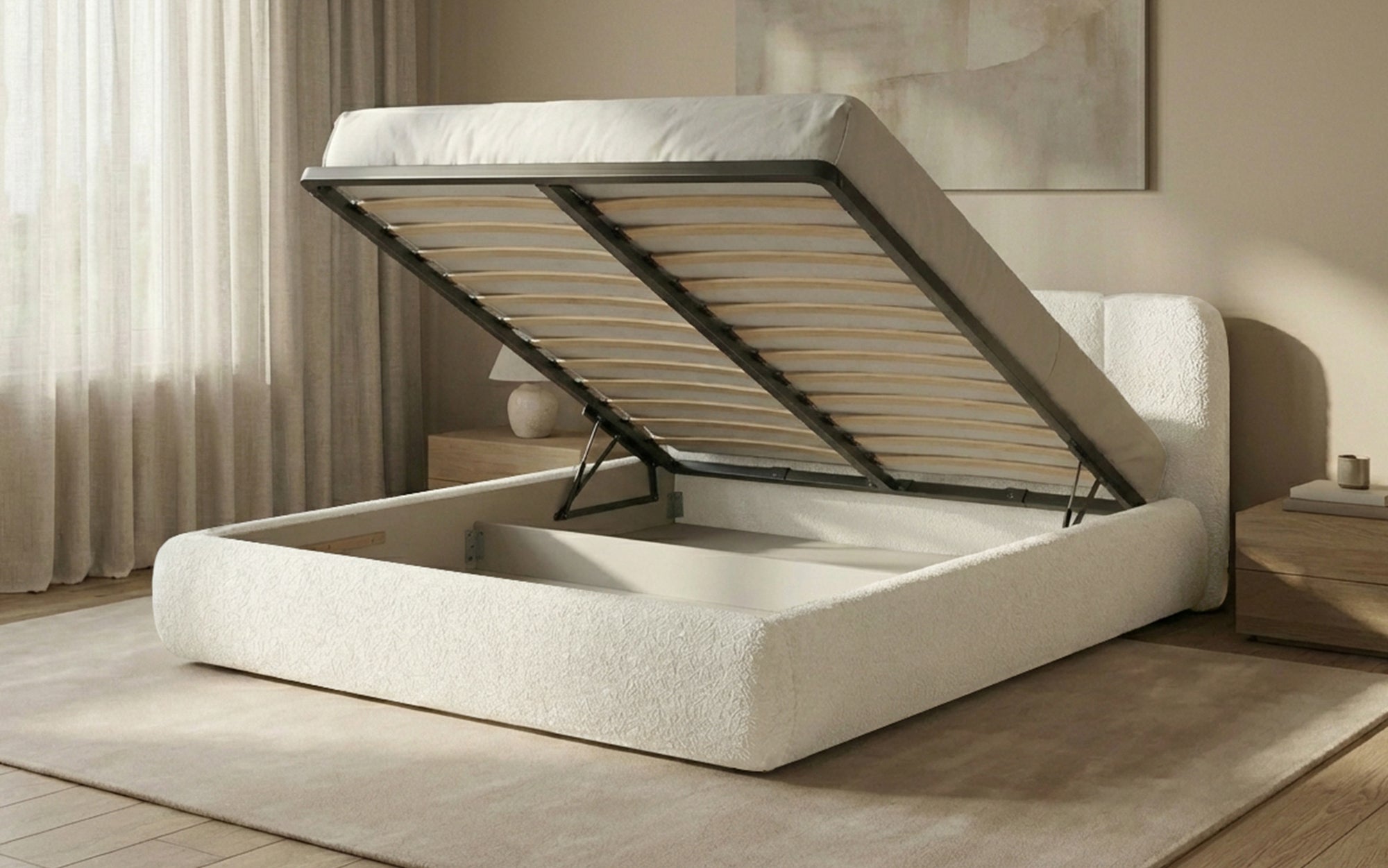 Designer Upholstered Bed Avelo in Bouclé with Storage