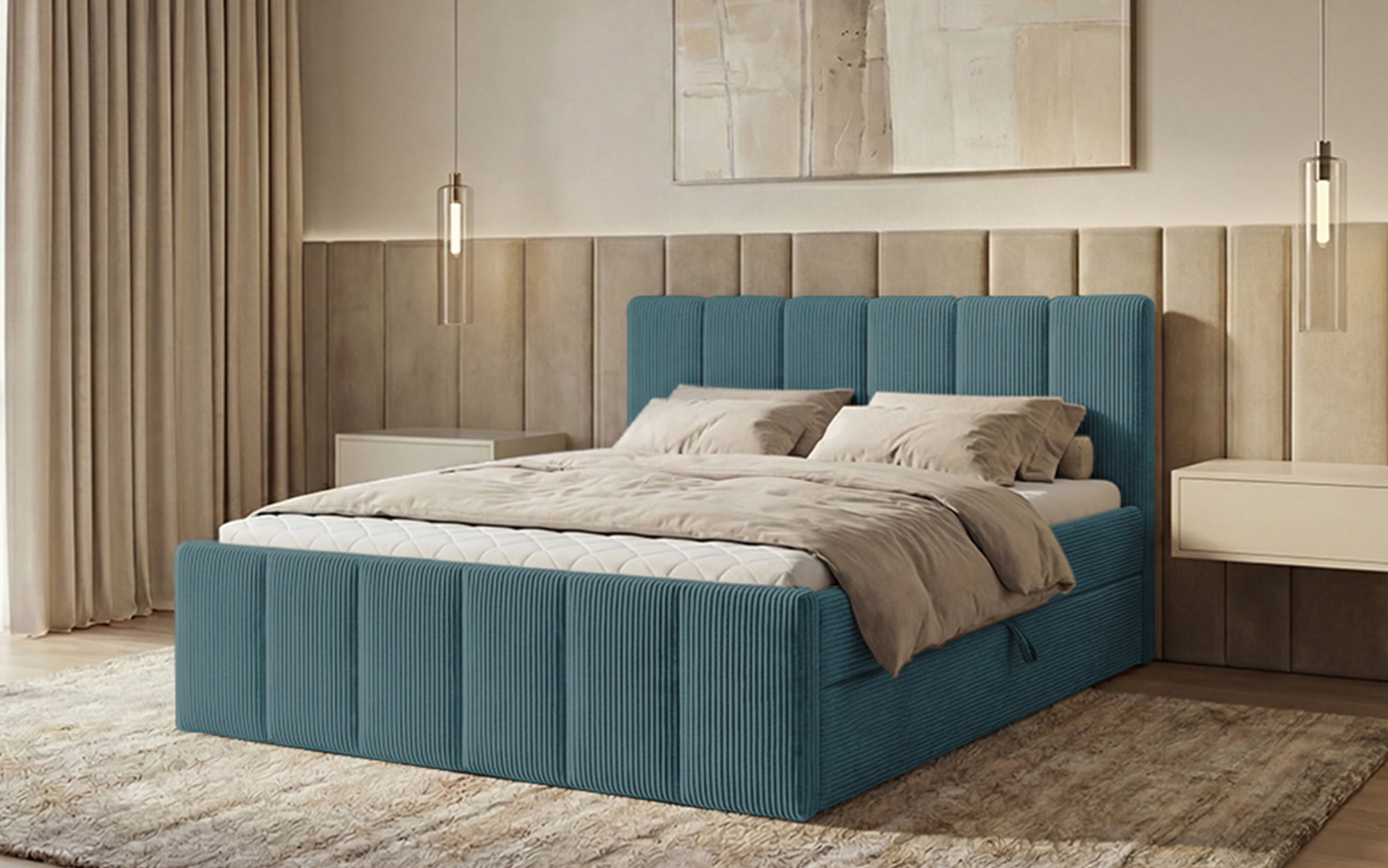 Boxspringbett Siena mit hochklappbarem Stauraum in Cord