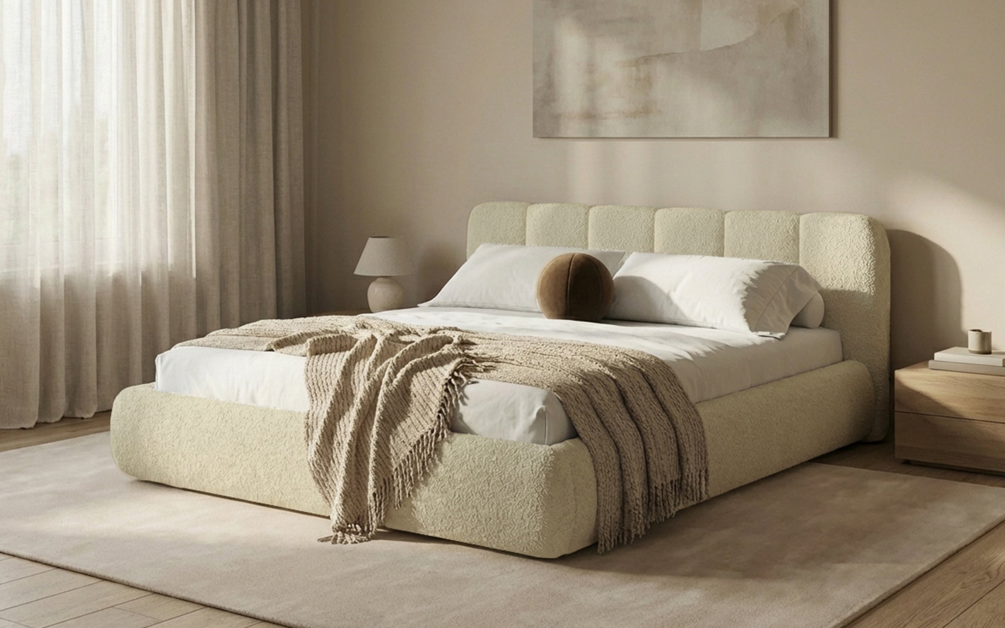 Designer Upholstered Bed Avelo in Bouclé with Storage