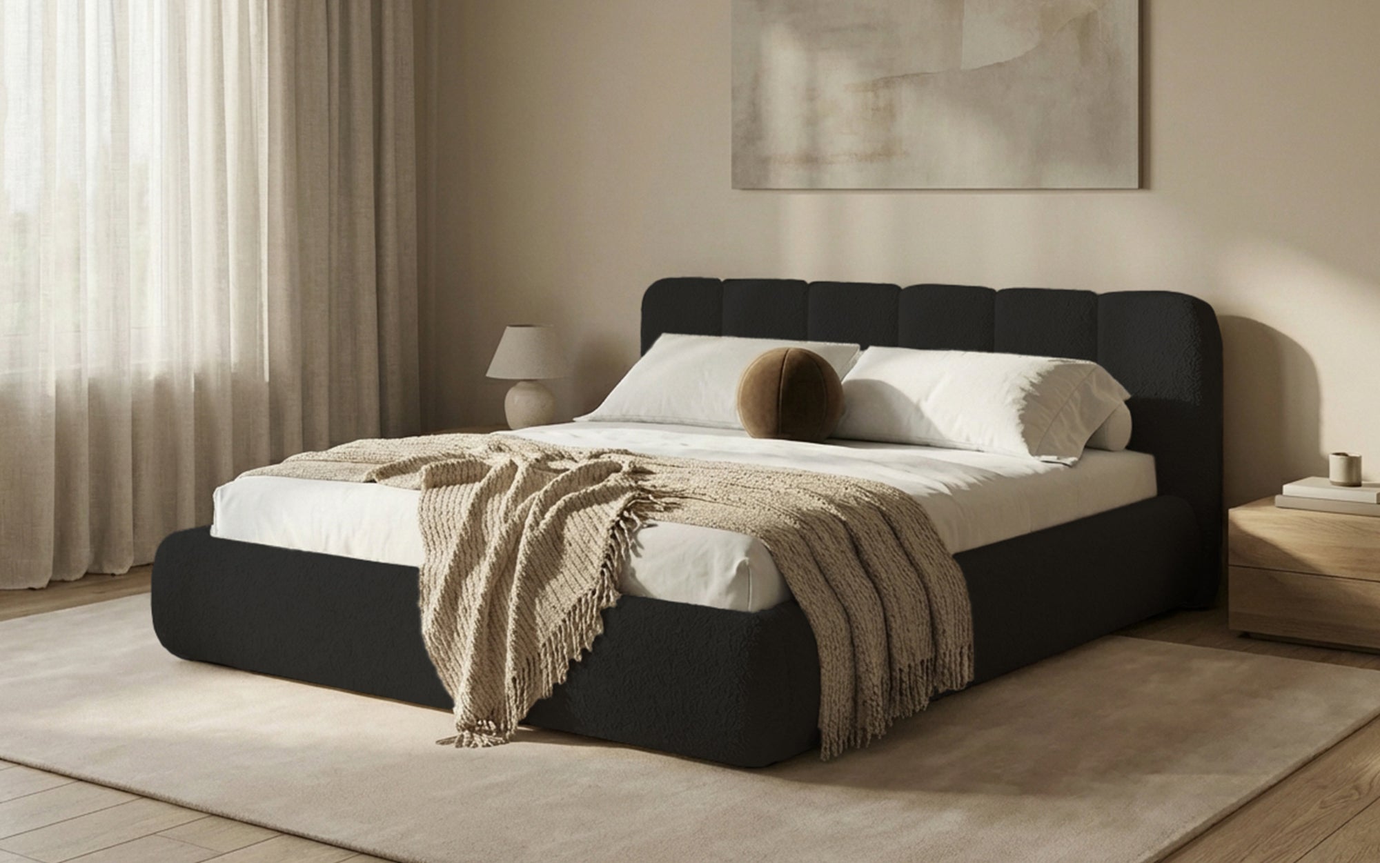 Designer Upholstered Bed Avelo in Bouclé with Storage