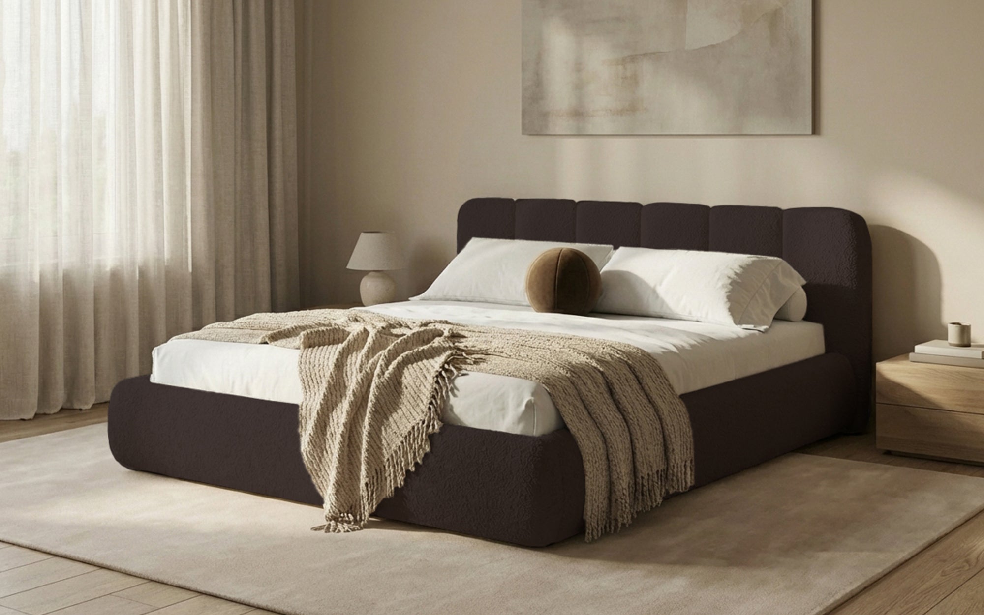 Designer Upholstered Bed Avelo in Bouclé with Storage