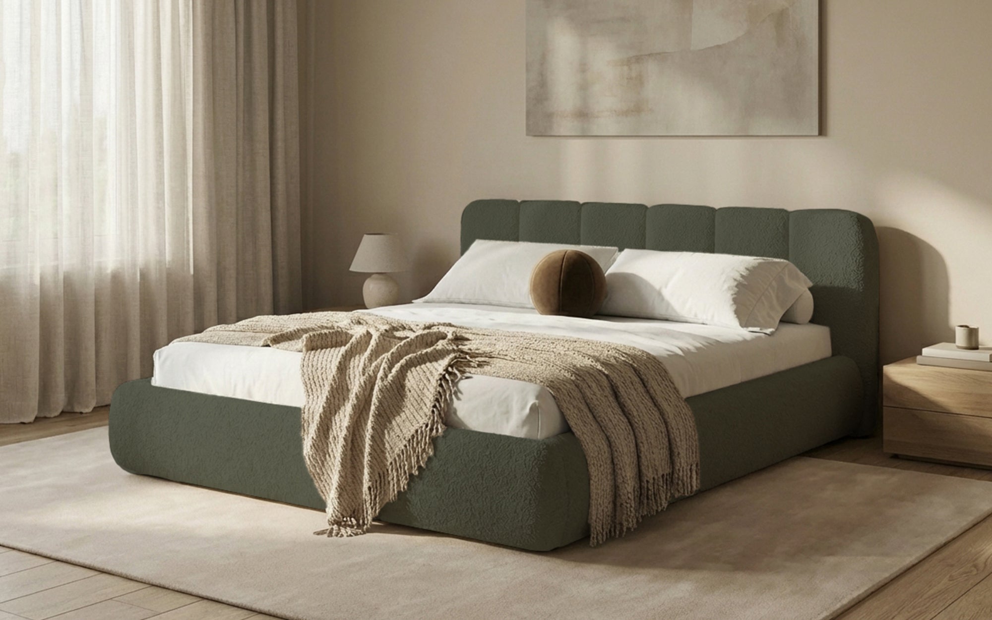 Designer Upholstered Bed Avelo in Bouclé with Storage
