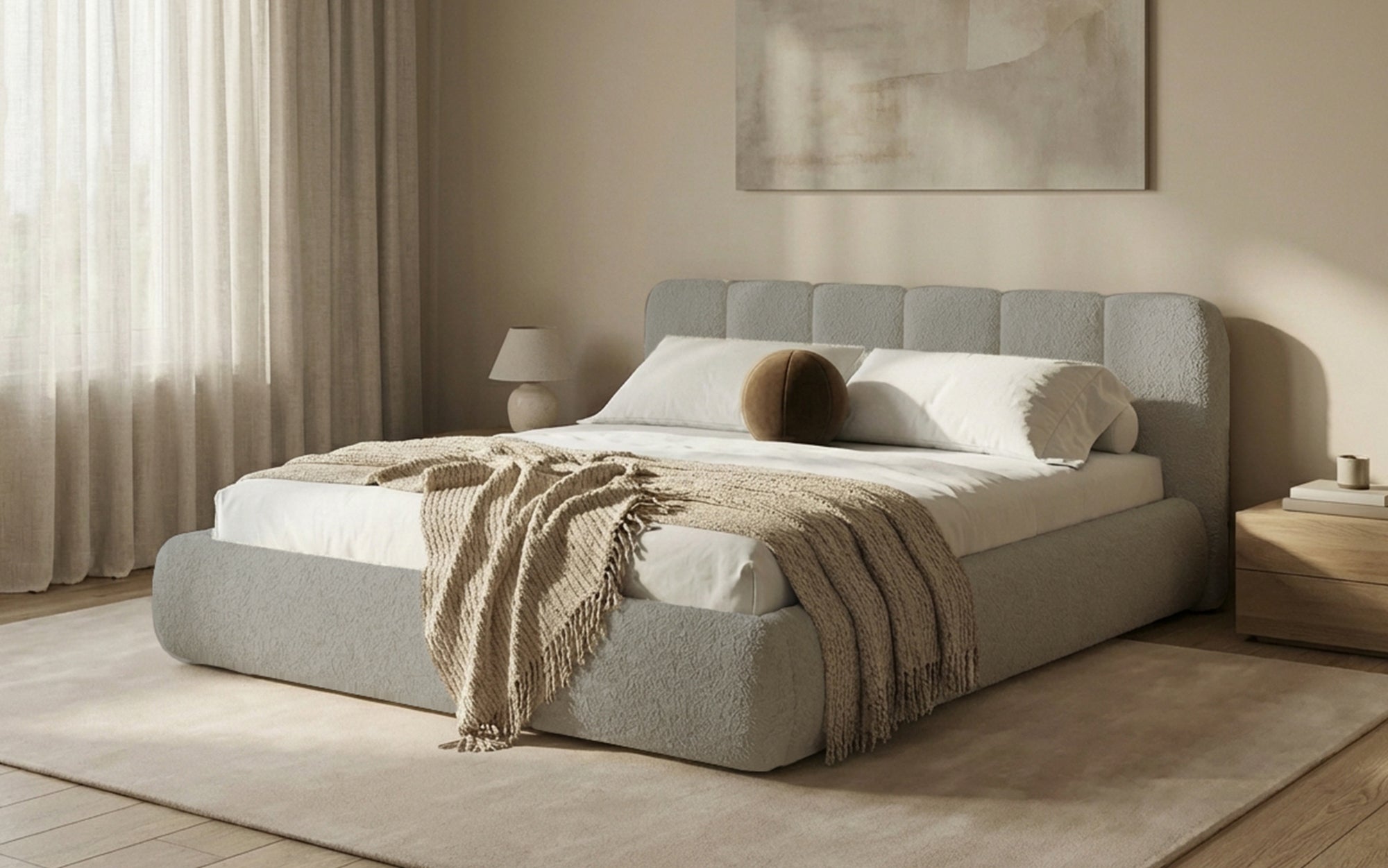 Designer Upholstered Bed Avelo in Bouclé with Storage