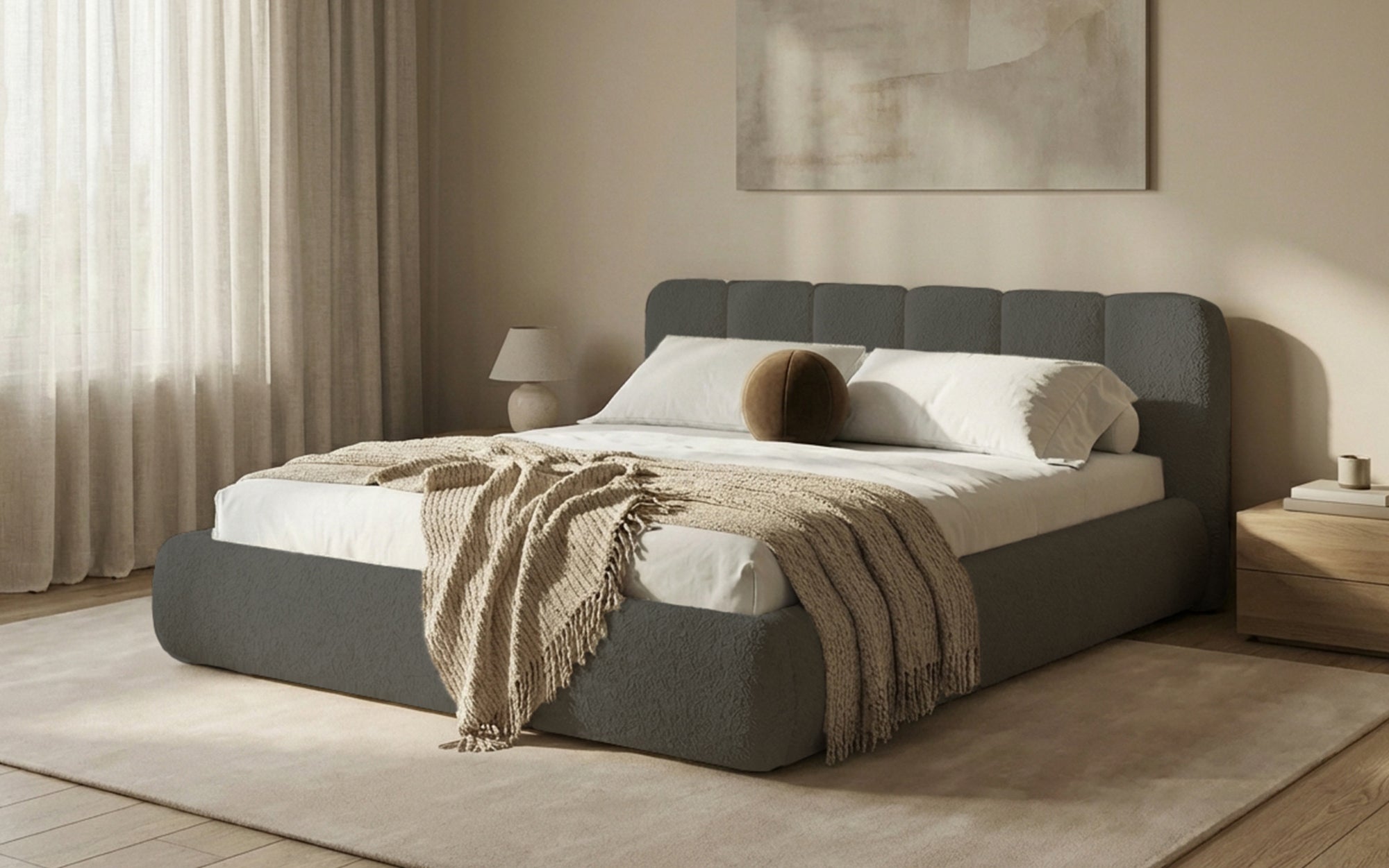 Designer Upholstered Bed Avelo in Bouclé with Storage