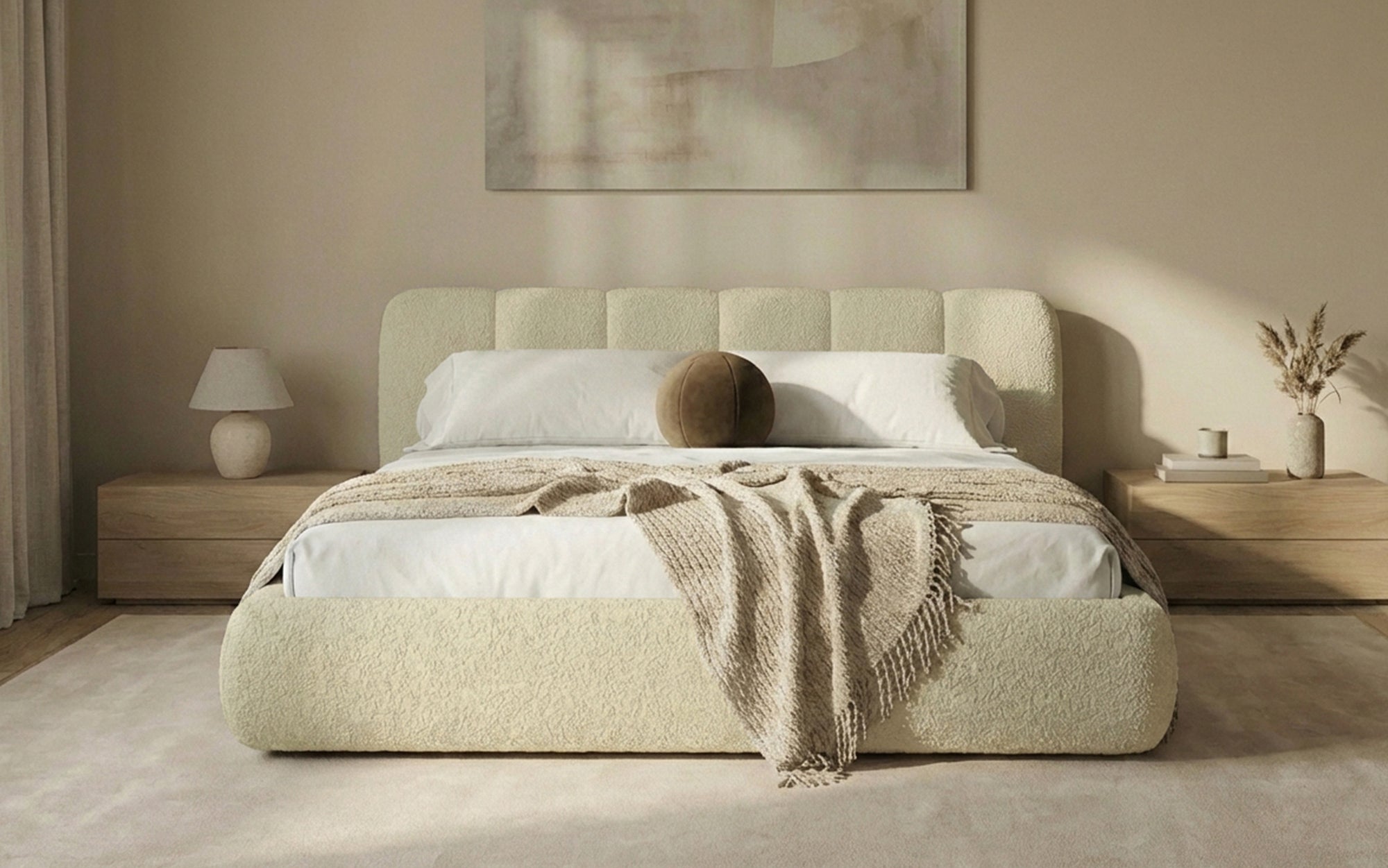 Designer Upholstered Bed Avelo in Bouclé with Storage