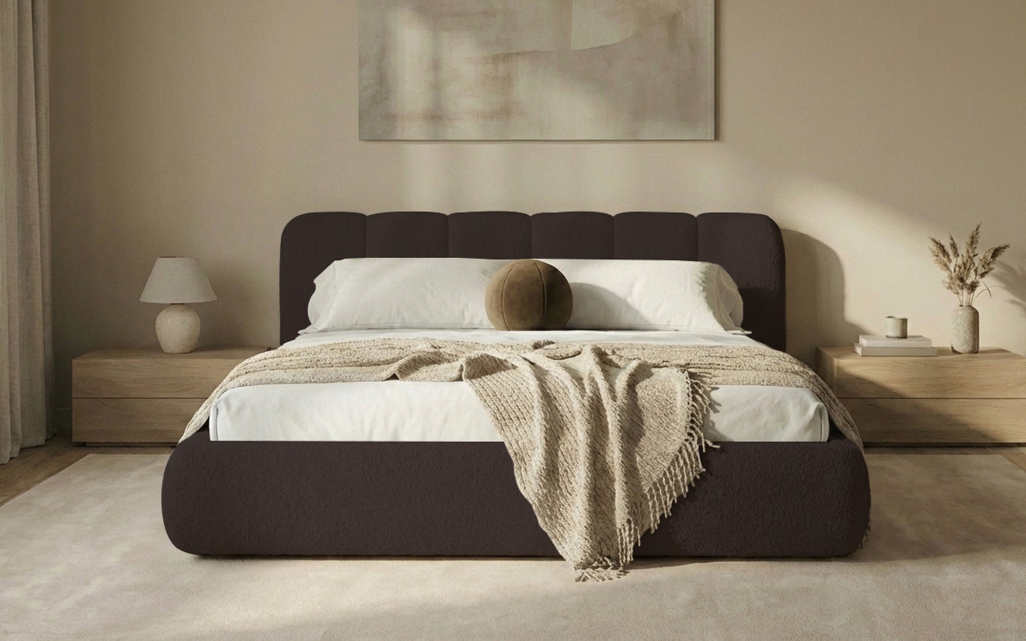 Designer Upholstered Bed Avelo in Bouclé with Storage