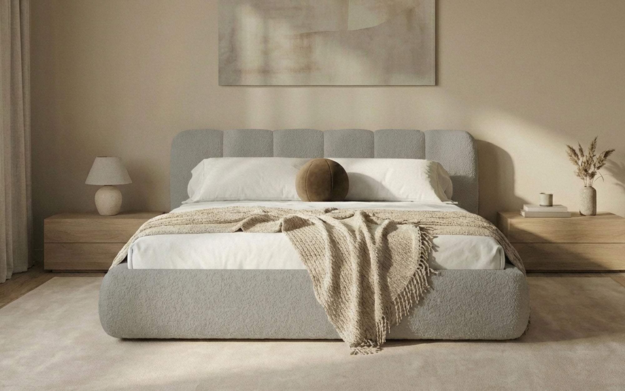 Designer Upholstered Bed Avelo in Bouclé with Storage