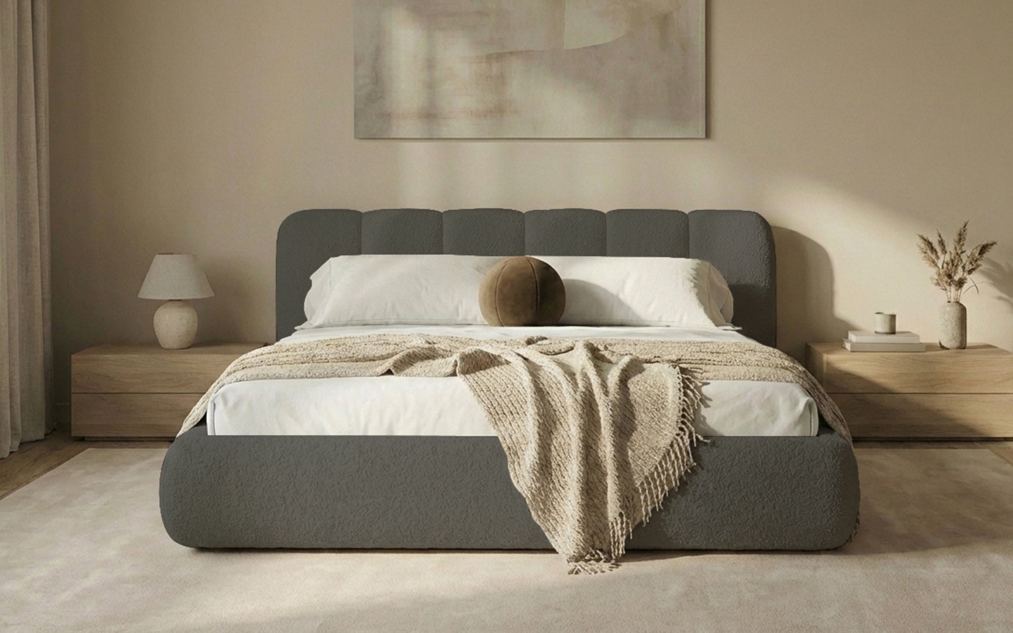 Designer Upholstered Bed Avelo in Bouclé with Storage