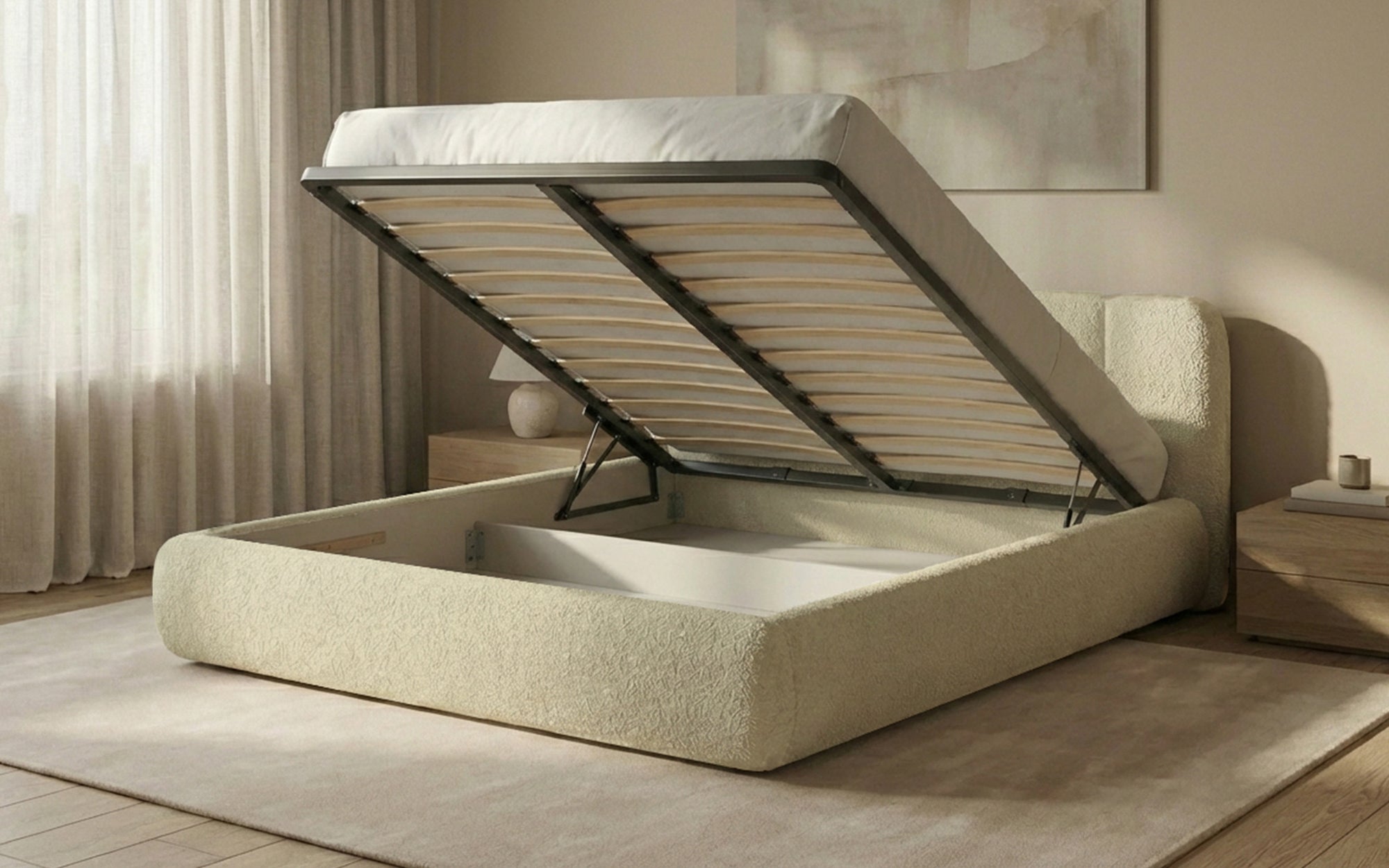 Designer Upholstered Bed Avelo in Bouclé with Storage
