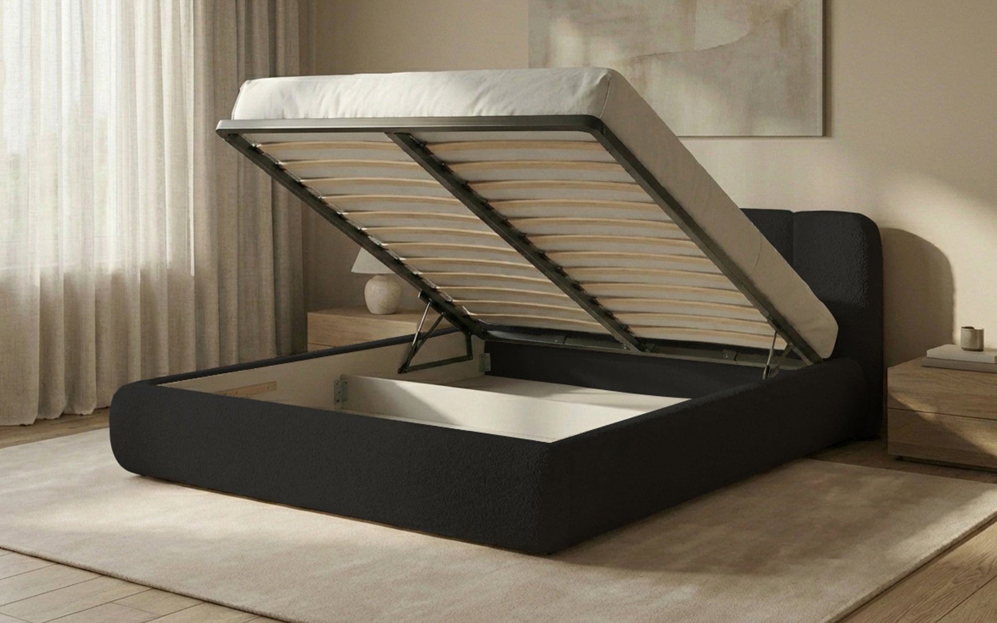 Designer Upholstered Bed Avelo in Bouclé with Storage