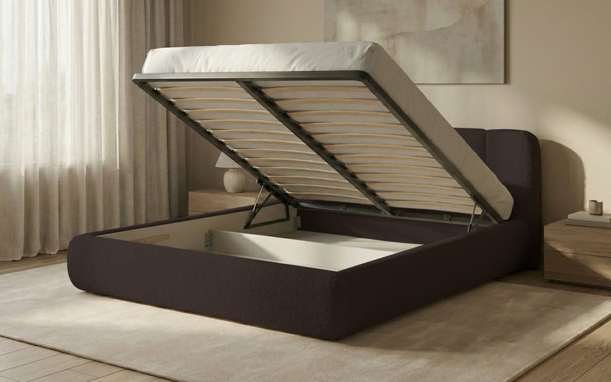 Designer Upholstered Bed Avelo in Bouclé with Storage