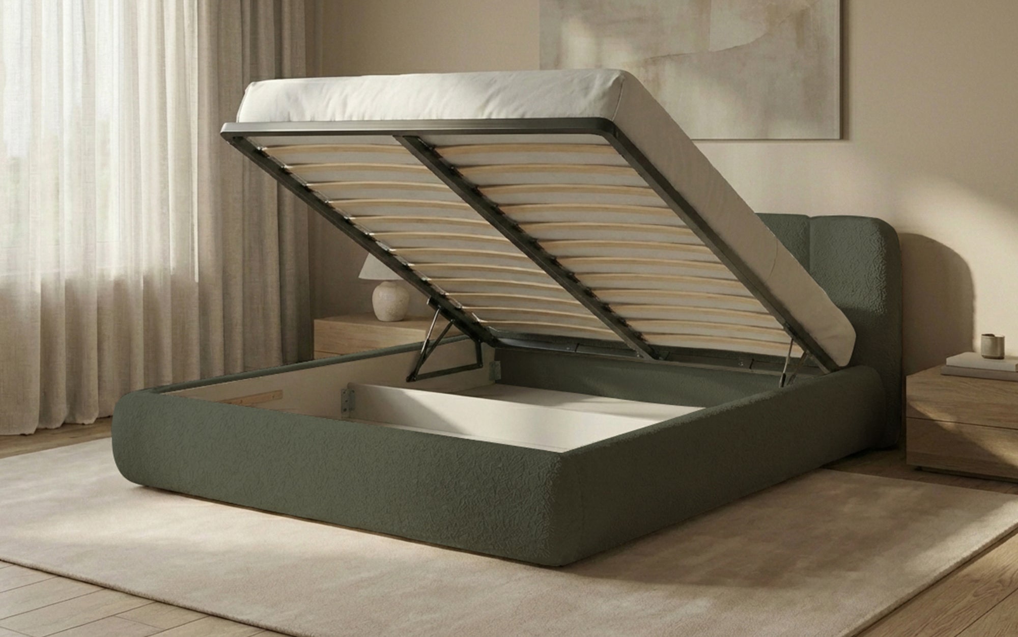 Designer Upholstered Bed Avelo in Bouclé with Storage