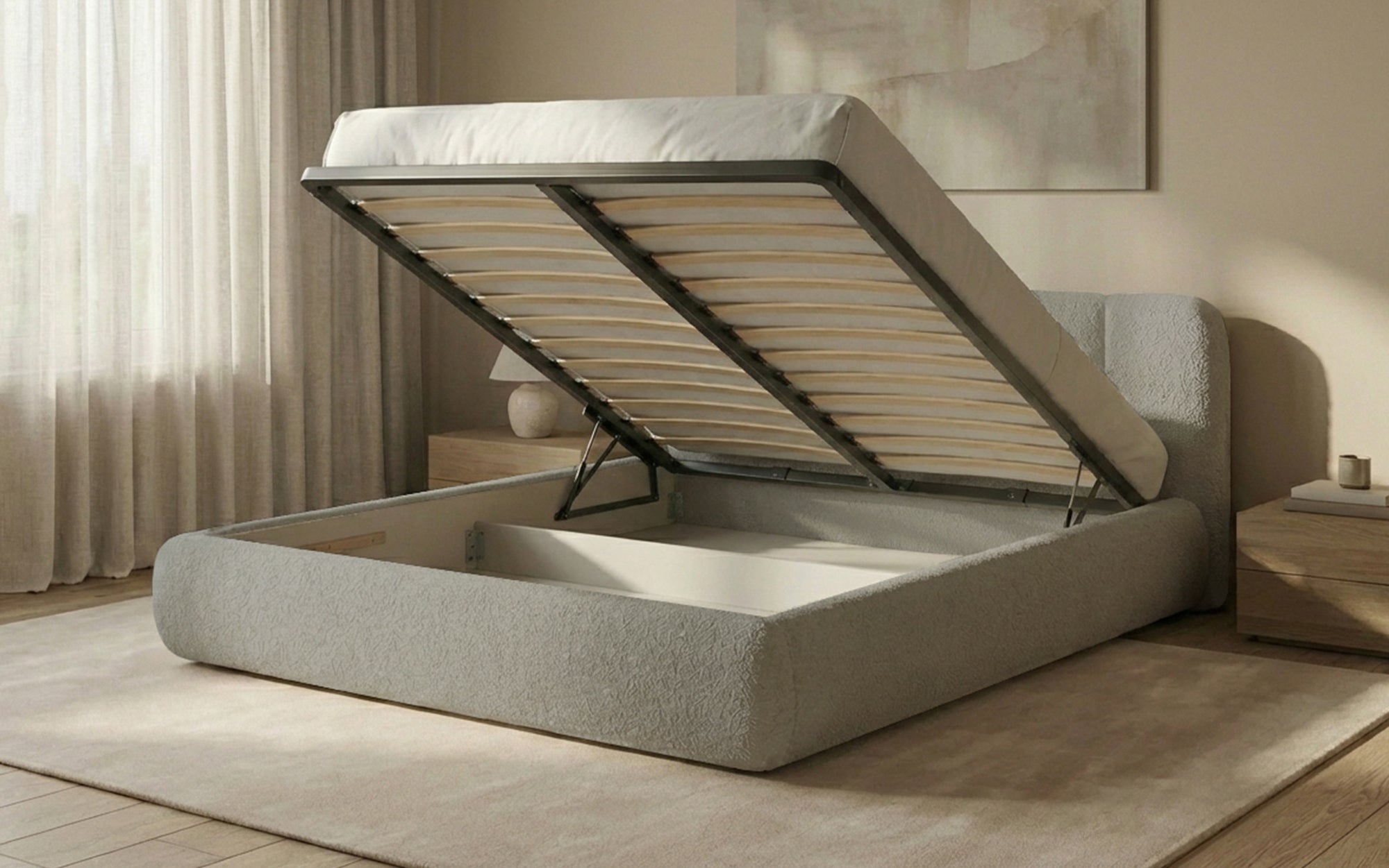 Designer Upholstered Bed Avelo in Bouclé with Storage