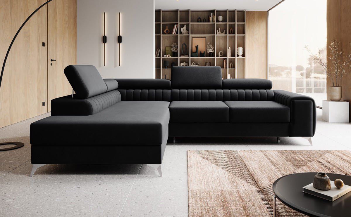 Designer Sofa Aurea L with Sleeping and Folding Function in Velvet