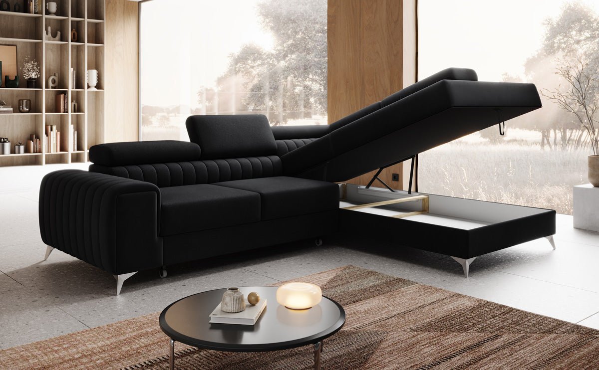Designer Sofa Aurea L with Sleeping and Folding Function in Velvet