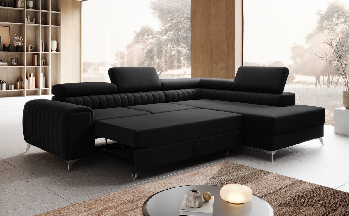 Designer Sofa Aurea L with Sleeping and Folding Function in Velvet