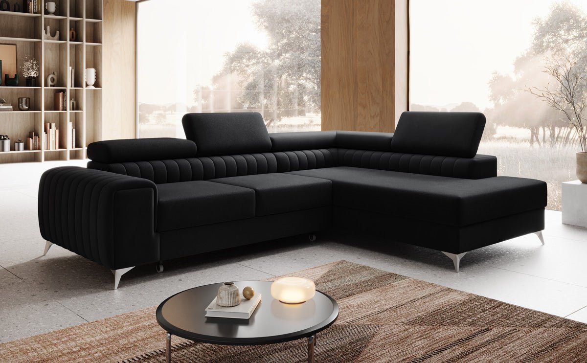 Designer Sofa Aurea L with Sleeping and Folding Function in Velvet