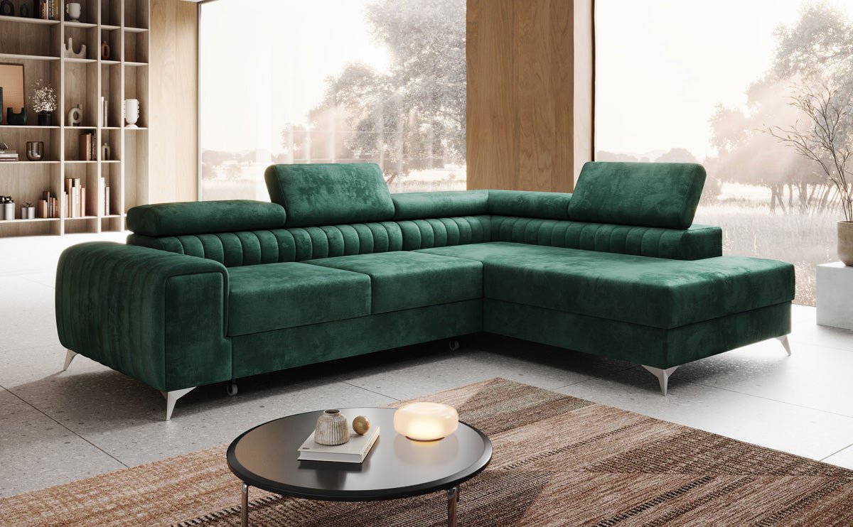 Designer Sofa Aurea L with Sleeping and Folding Function in Velvet