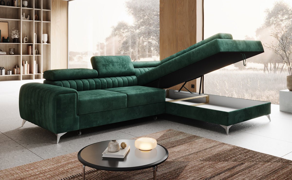 Designer Sofa Aurea L with Sleeping and Folding Function in Velvet
