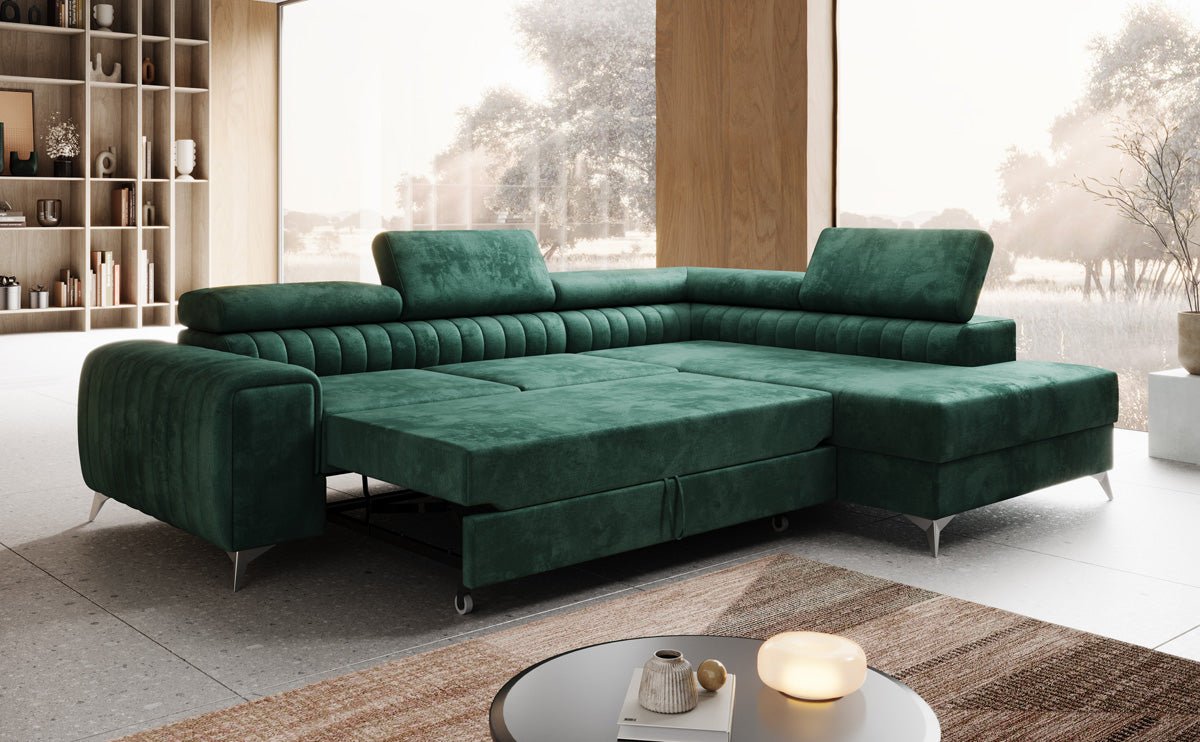 Designer Sofa Aurea L with Sleeping and Folding Function in Velvet