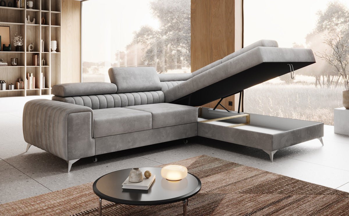Designer Sofa Aurea L with Sleeping and Folding Function in Velvet