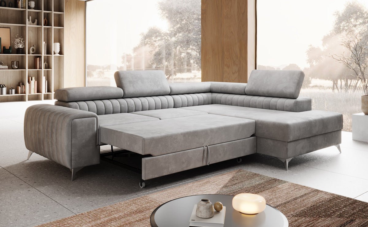 Designer Sofa Aurea L with Sleeping and Folding Function in Velvet