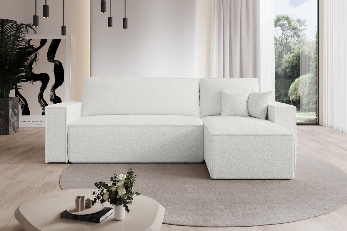 Designer Sofa Lorenzo with sleeping function and storage space made of terry cloth